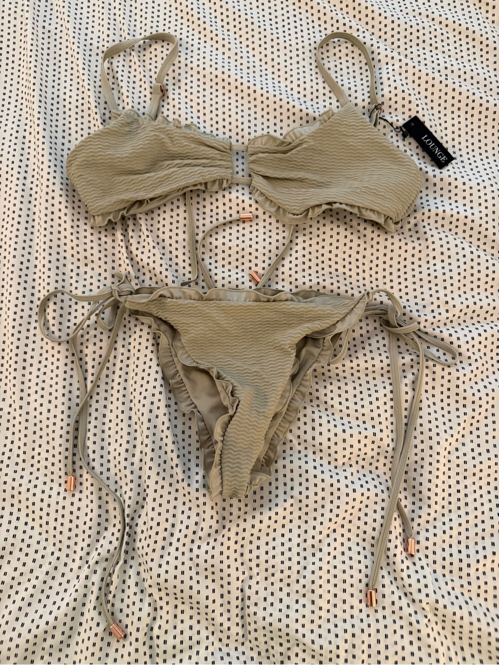NWT! I*space Sage Green Ruffle Tie-Side Bikini